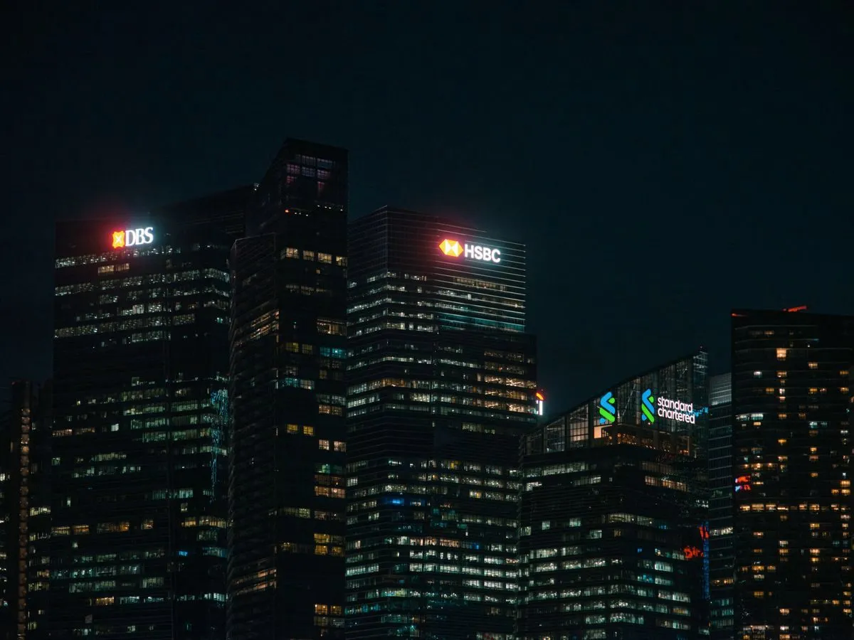 Financial district towers at night