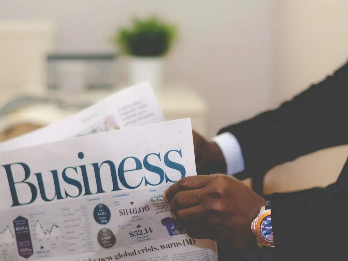Businessman reading the business news
