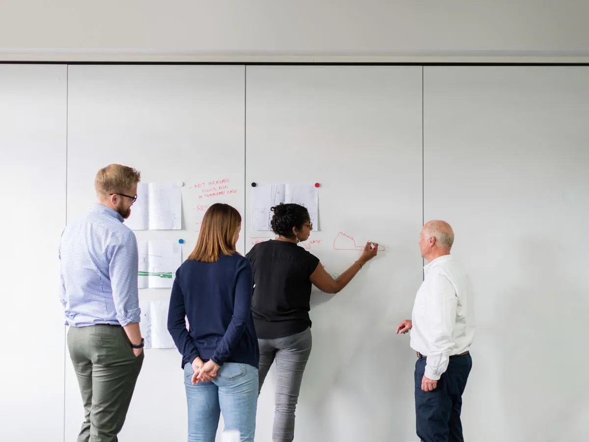 Team planning at a whiteboard