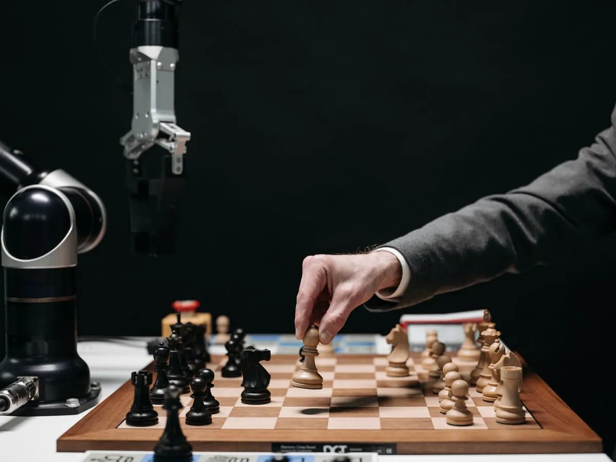 Robotic arm playing chess against a person